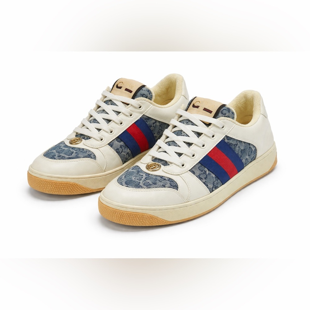 Auth. GUCCI Screener 'GG Canvas - Denim Ivory Sneakers 39/9us